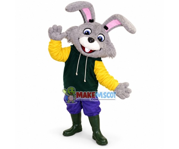 Rabbit Wearing Patchwork Sweater Mascot Costume Rabbit Wearing Patchwork Sweater Mascot Costume