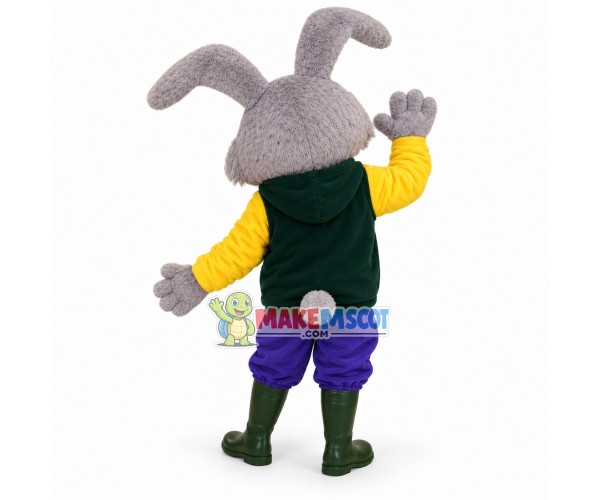 Rabbit Wearing Patchwork Sweater Mascot Costume Rabbit Wearing Patchwork Sweater Mascot Costume