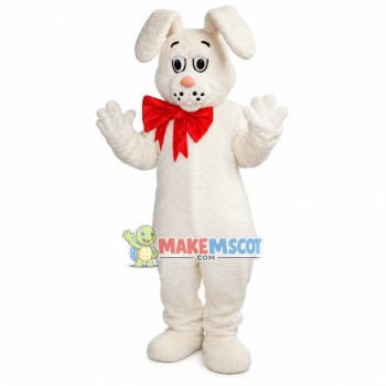 Soft Cute Rabbit With Red Bow Mascot Costume