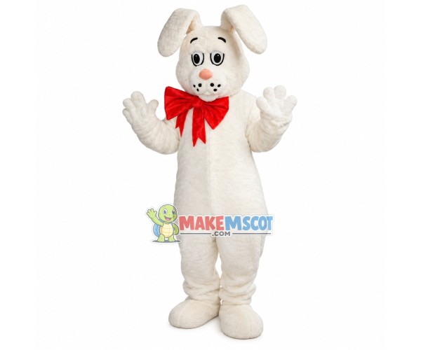 Soft Cute Rabbit With Red Bow Mascot Costume Soft Cute Rabbit With Red Bow Mascot Costume