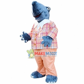 Mr Shark In The Pink Plaid Suit Mascot Costume