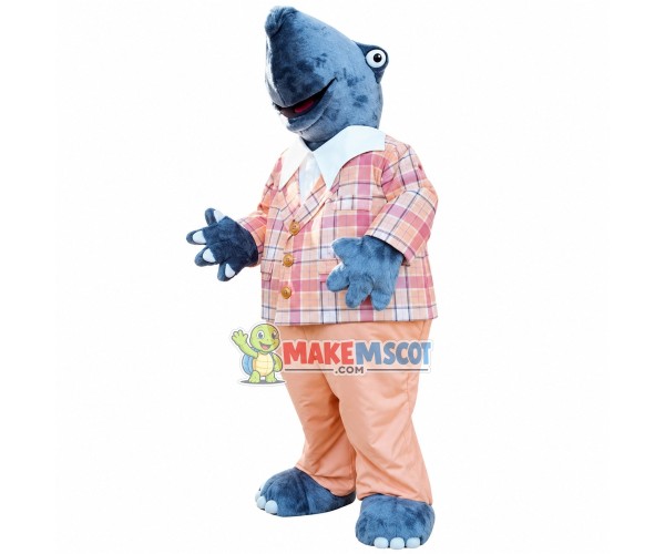 Mr Shark In The Pink Plaid Suit Mascot Costume