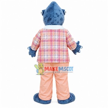 Mr Shark In The Pink Plaid Suit Mascot Costume Mr Shark In The Pink Plaid Suit Mascot Costume