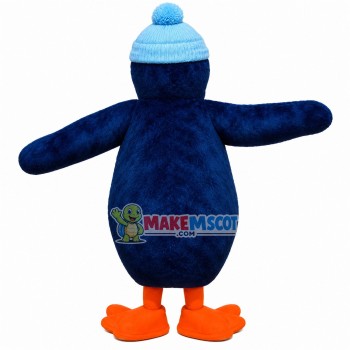 Penguin In Light Blue Knitted Hat Mascot Costume Penguin In Light Blue Knitted Hat Mascot Costume