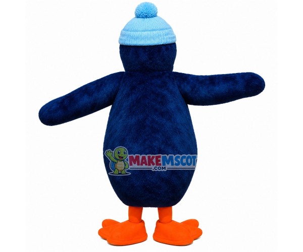 Penguin In Light Blue Knitted Hat Mascot Costume Penguin In Light Blue Knitted Hat Mascot Costume