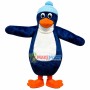 Penguin In Light Blue Knitted Hat Mascot Costume