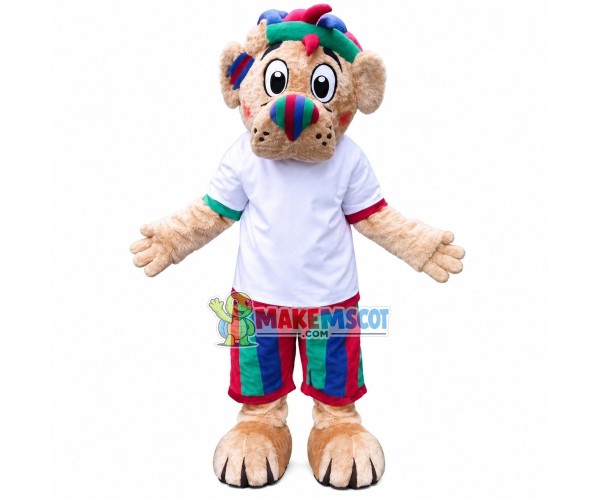 Cute Bear With Colored Hair Mascot Costume Cute Bear With Colored Hair Mascot Costume
