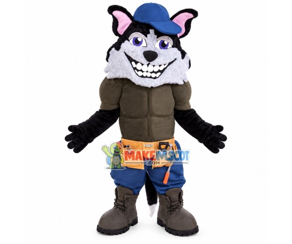 Kind Black Wolf Repairman Mascot Costume Kind Black Wolf Repairman Mascot Costume