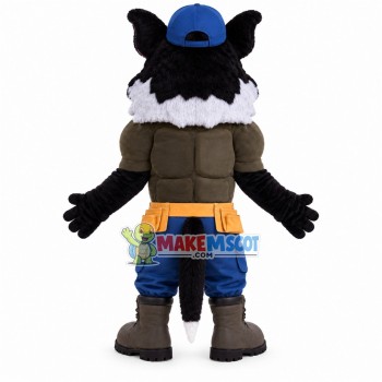 Kind Black Wolf Repairman Mascot Costume Kind Black Wolf Repairman Mascot Costume