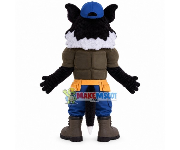 Kind Black Wolf Repairman Mascot Costume Kind Black Wolf Repairman Mascot Costume