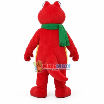 Little Red Dragon With Green Scarf Mascot Costume Little Red Dragon With Green Scarf Mascot Costume
