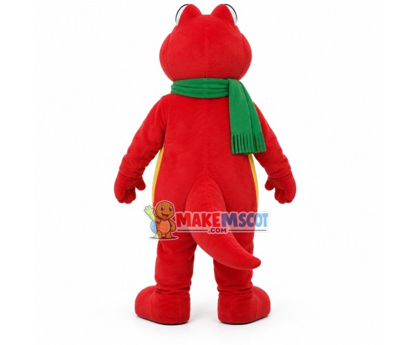 Little Red Dragon With Green Scarf Mascot Costume Little Red Dragon With Green Scarf Mascot Costume
