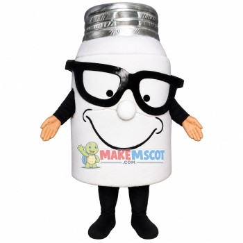 White Thermos Mug With Glasses Mascot Costume