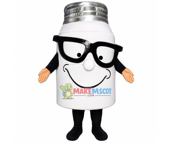 White Thermos Mug With Glasses Mascot Costume White Thermos Mug With Glasses Mascot Costume