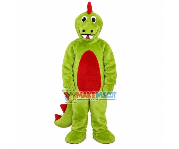 Adult Plush Green & Red Dinosaur Mascot Costume