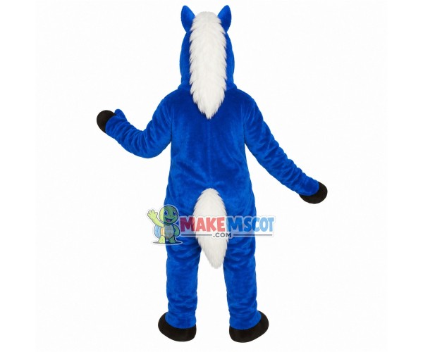 Pleased Blue Horse With White Tail Mascot Costume