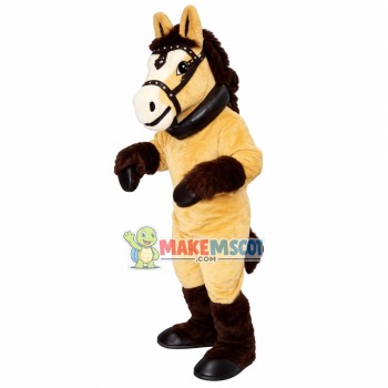 Khaki Steed With Collar Mascot Costume