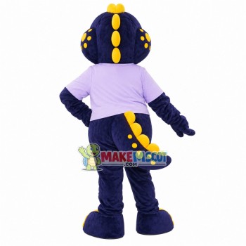 Lively Walking Dragon With Purple Shirt Mascot Costume Lively Walking Dragon With Purple Shirt Mascot Costume