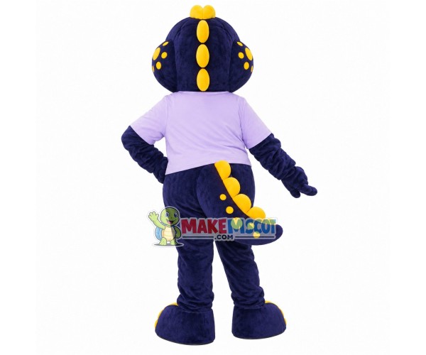 Lively Walking Dragon With Purple Shirt Mascot Costume Lively Walking Dragon With Purple Shirt Mascot Costume