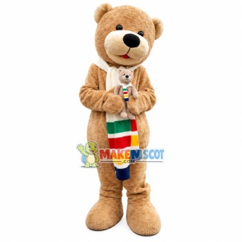 Mother Brown Bear With Colored Scarf Mascot Costume