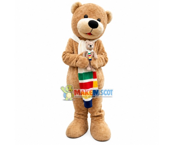Mother Brown Bear With Colored Scarf Mascot Costume Mother Brown Bear With Colored Scarf Mascot Costume