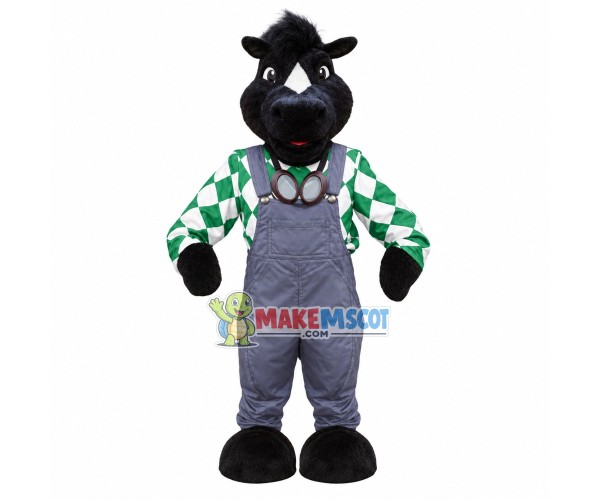 Black Rhinoceros In Suspenders Mascot Costume Black Rhinoceros In Suspenders Mascot Costume