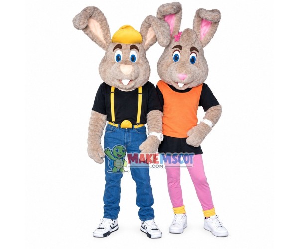 Plush Grey Rabbit Brother and Sister Mascot Costume Plush Grey Rabbit Brother and Sister Mascot Costume