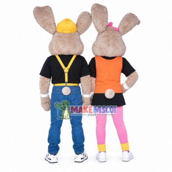 Plush Grey Rabbit Brother and Sister Mascot Costume Plush Grey Rabbit Brother and Sister Mascot Costume