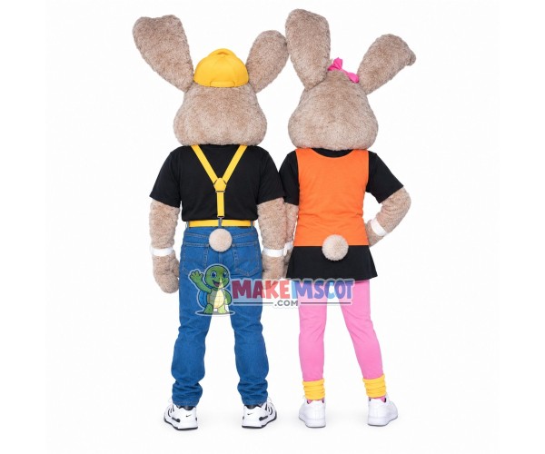 Plush Grey Rabbit Brother and Sister Mascot Costume Plush Grey Rabbit Brother and Sister Mascot Costume