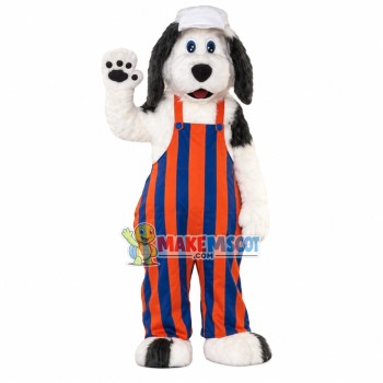 Plush Dog In Striped Suspenders Mascot Costume