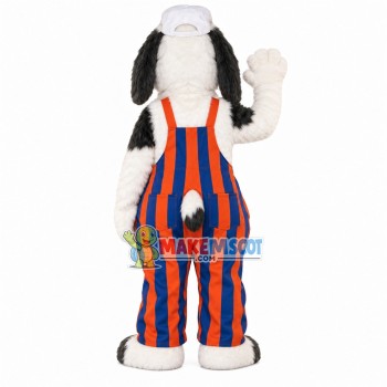 Plush Dog In Striped Suspenders Mascot Costume Plush Dog In Striped Suspenders Mascot Costume
