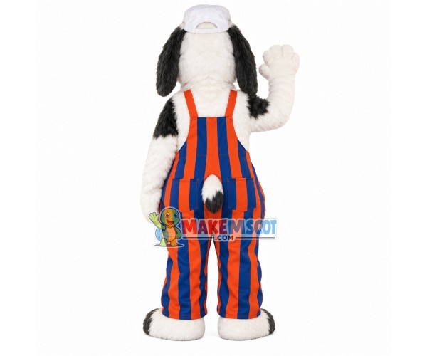 Plush Dog In Striped Suspenders Mascot Costume Plush Dog In Striped Suspenders Mascot Costume