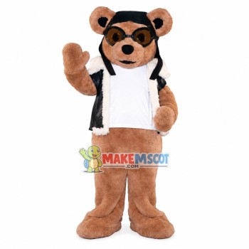Warm Bear In Leather Vest Mascot Costume Warm Bear In Leather Vest Mascot Costume