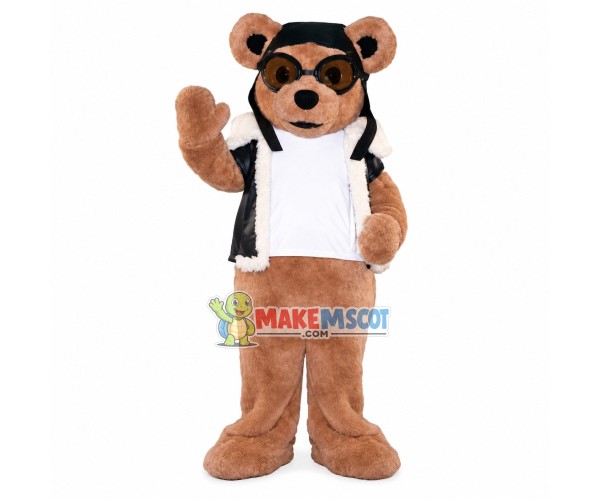 Warm Bear In Leather Vest Mascot Costume Warm Bear In Leather Vest Mascot Costume