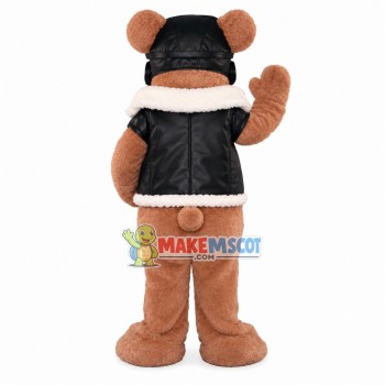 Warm Bear In Leather Vest Mascot Costume