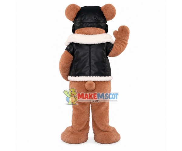 Warm Bear In Leather Vest Mascot Costume Warm Bear In Leather Vest Mascot Costume
