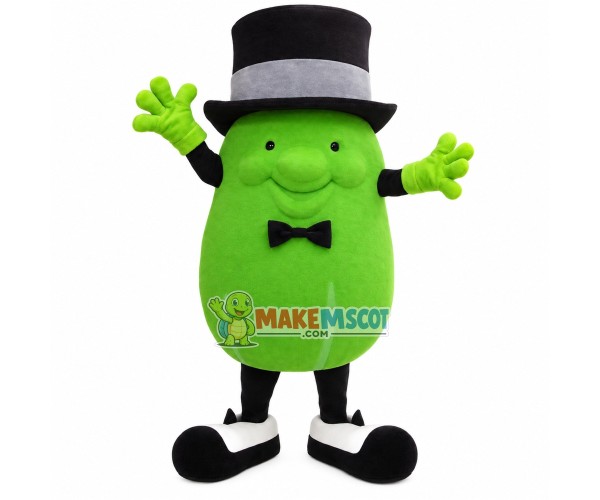 Green Squash With Top Hat Mascot Costume Green Squash With Top Hat Mascot Costume