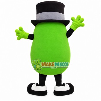 Green Squash With Top Hat Mascot Costume Green Squash With Top Hat Mascot Costume