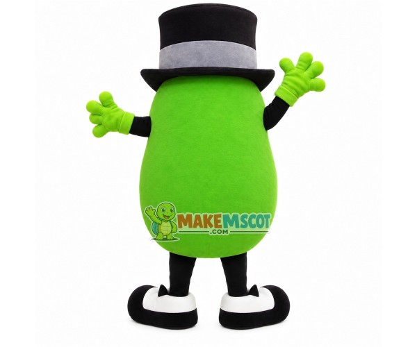 Green Squash With Top Hat Mascot Costume Green Squash With Top Hat Mascot Costume