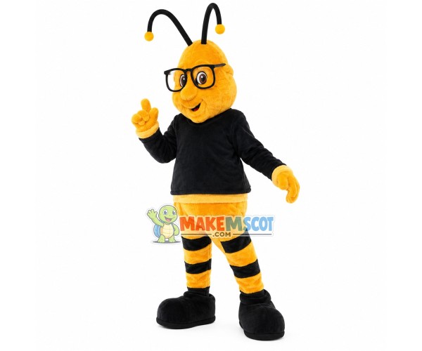 Smart Bee With Glasses Mascot Costume Smart Bee With Glasses Mascot Costume