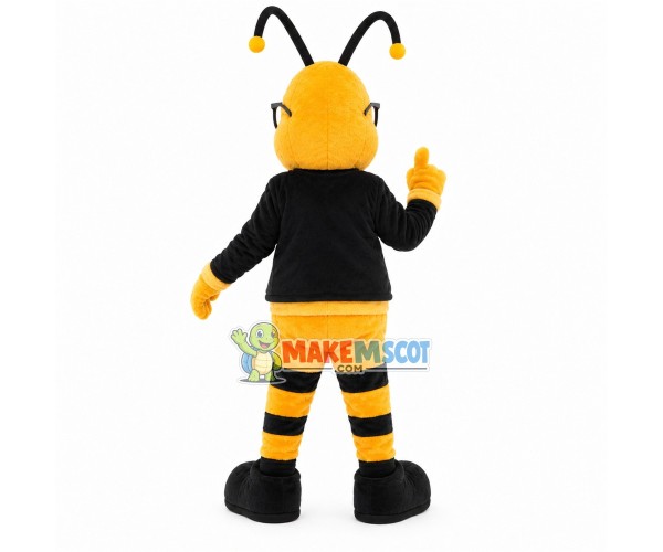 Smart Bee With Glasses Mascot Costume Smart Bee With Glasses Mascot Costume