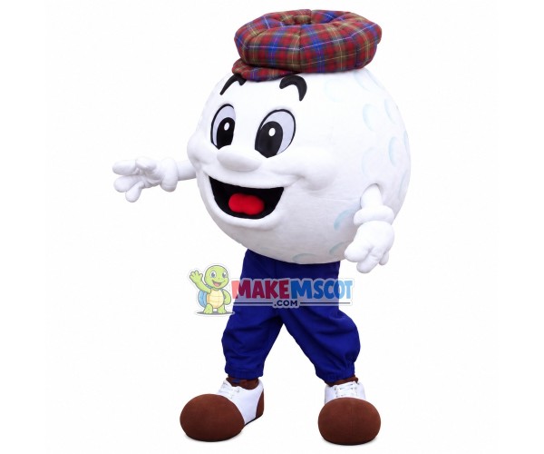 Golf Ball In Plaid Hat Mascot Costume