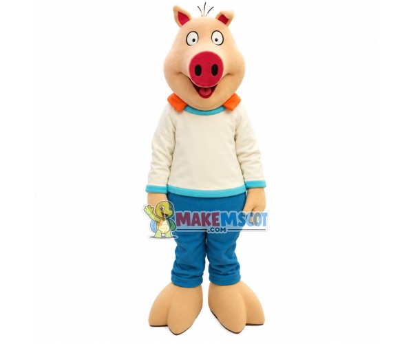 Innocent Pig Wearing Sweater Mascot Costume