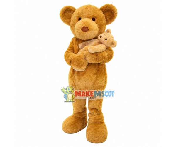 Father Brown Bear Holding Baby Mascot Costume Father Brown Bear Holding Baby Mascot Costume