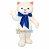 White Cat With Blue Gift Ribbon Mascot Costume