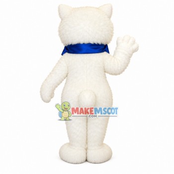 White Cat With Blue Gift Ribbon Mascot Costume White Cat With Blue Gift Ribbon Mascot Costume