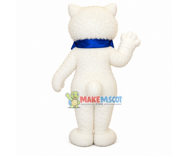 White Cat With Blue Gift Ribbon Mascot Costume White Cat With Blue Gift Ribbon Mascot Costume