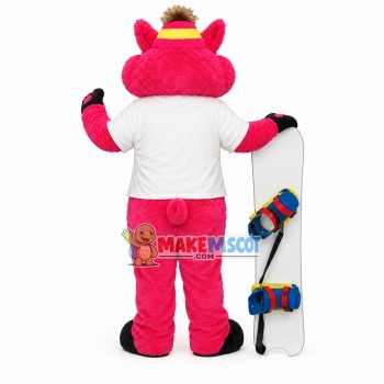Pink Pig With Printed Skateboard Mascot Costume Pink Pig With Printed Skateboard Mascot Costume