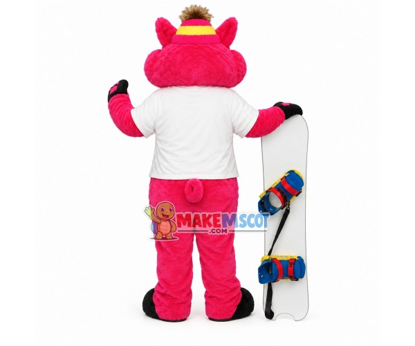 Pink Pig With Printed Skateboard Mascot Costume Pink Pig With Printed Skateboard Mascot Costume