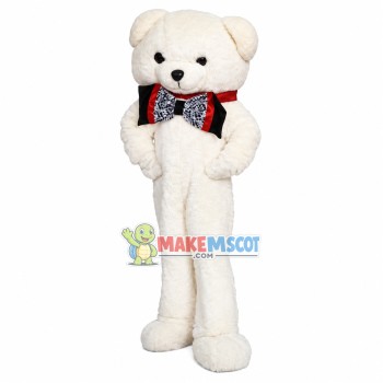 Mr White Bear In Bow Tie Mascot Costume